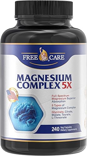 Complejo de magnesio de cinco formas de 820 mg de alta absorción con glicinato, citrato, malato, taurato y L-treonato para dormir, estado de ánimo,