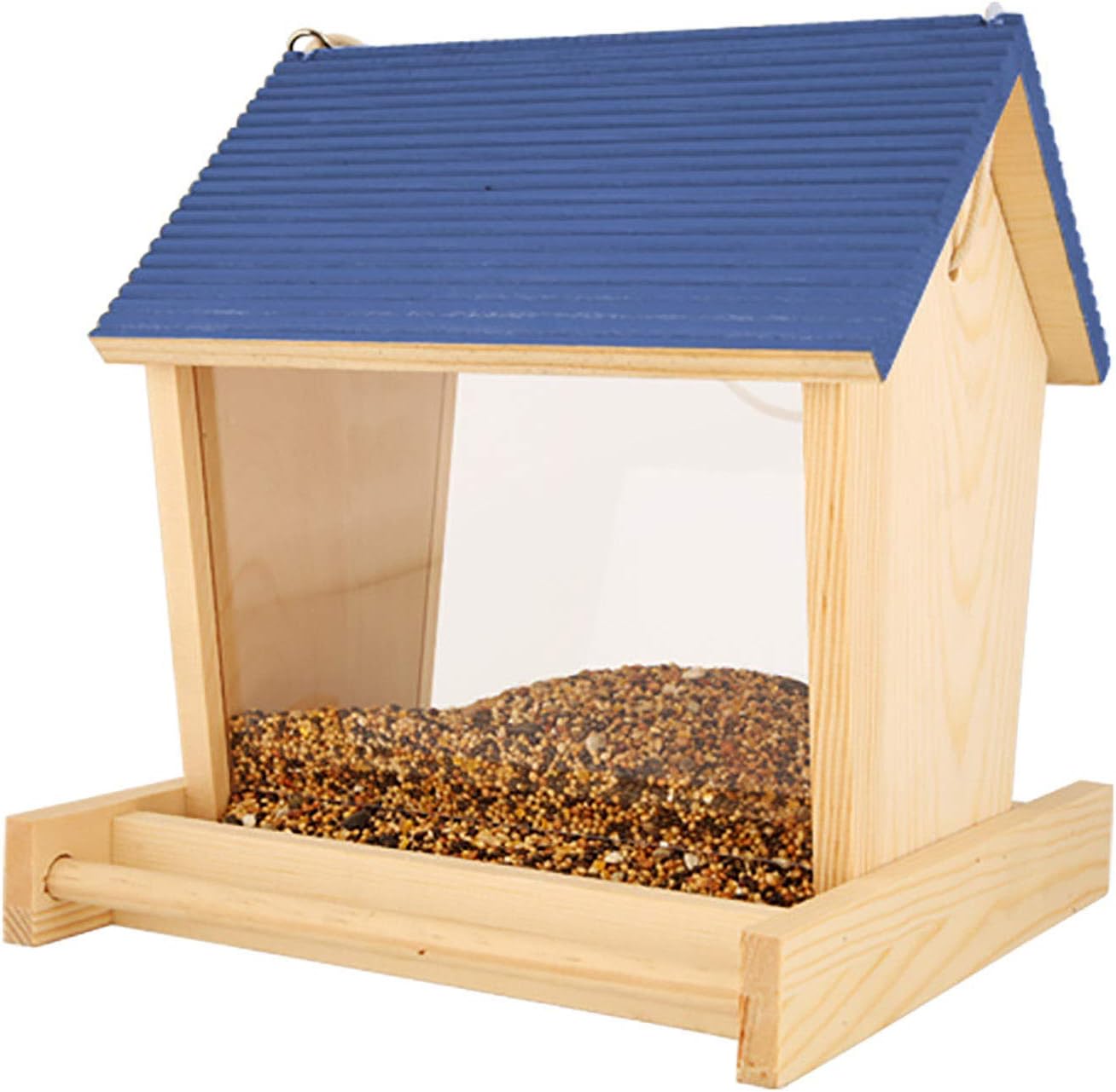Outdoor Automatic Feeder Rainproof Acrylic Hanging House Bird Food Box with Standing Stick for Balcony Garden Indoors Trees(2l)