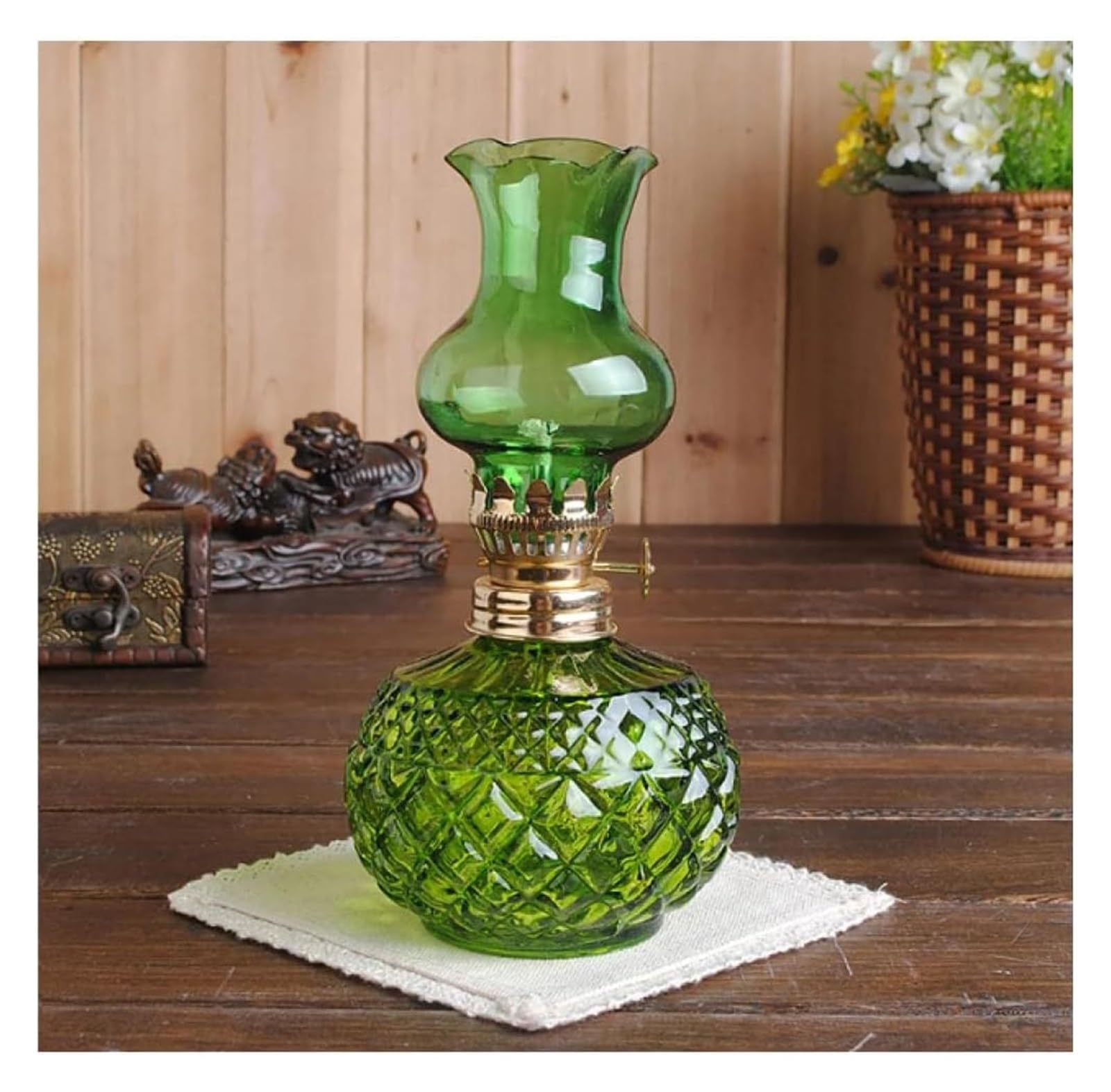 Kerosene lamp, Lantern Decorative Hurricane Lamp Transparent Barn for Indoor Use Home Decor Lighting(Grün)