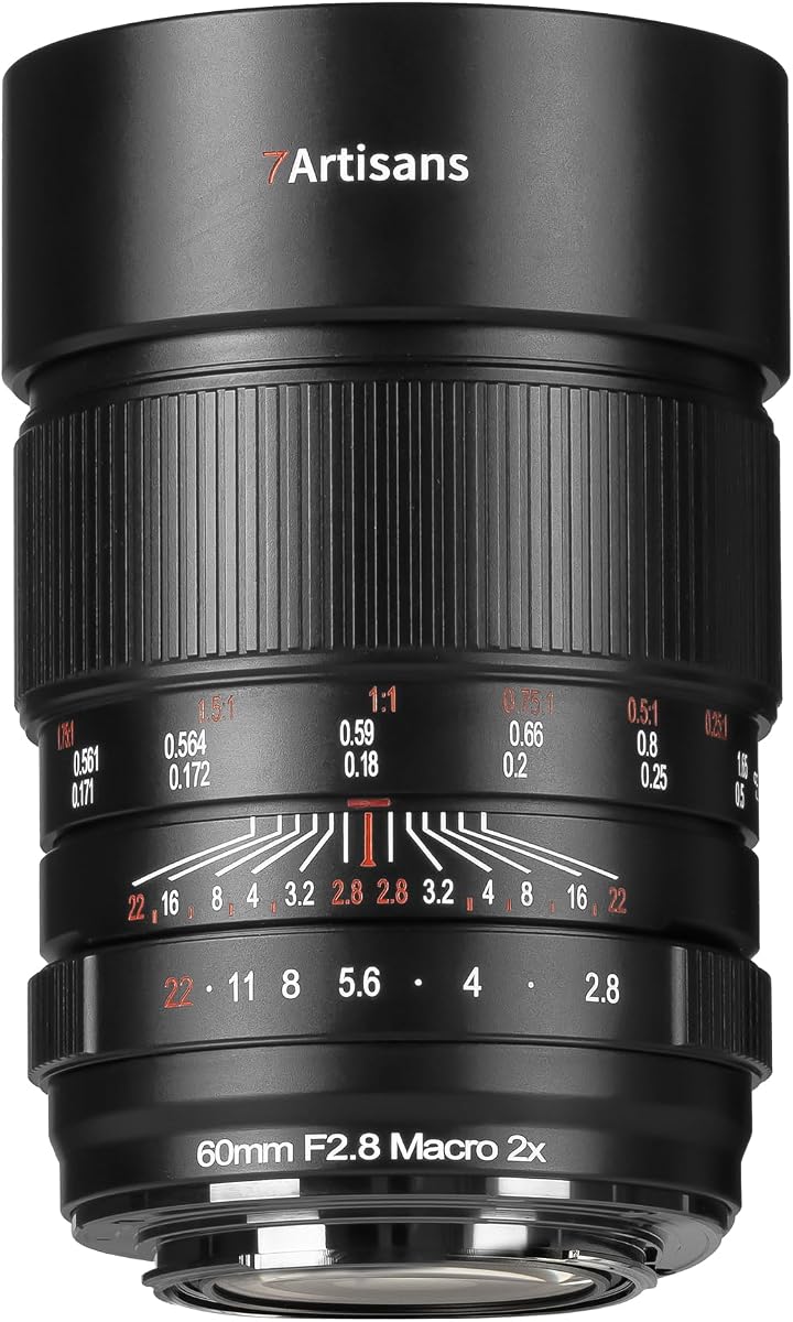 7artisans 60mmF2.8 Macro 2X Manual Focus Full Frame Mirrorless Camera Lens Compatible for Canon RF Mount Cameras EOS-R RP R3 R5 R6 etc.