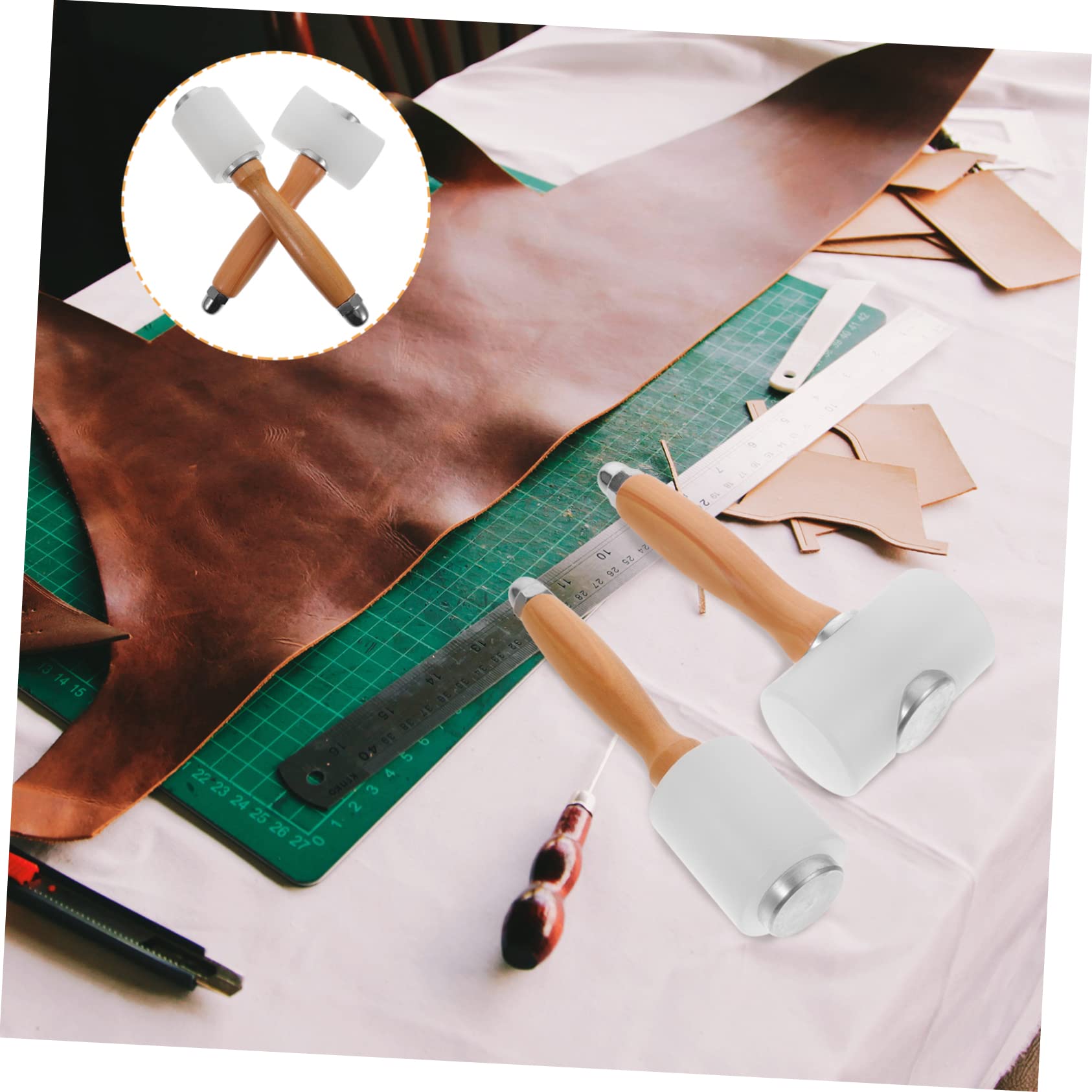 jojofuny 2 Piezas Martillo Para Tallar Cuero Diy Herramientas De Cuero Manualidades Mango De Madera Para Tallar Para Trabajos De Bricolaje
