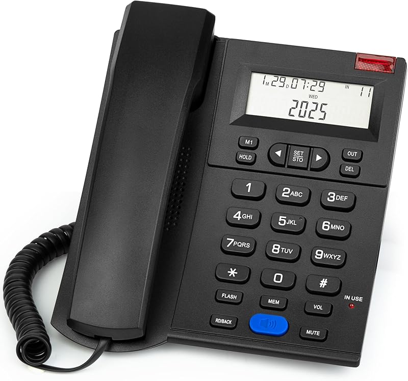 Corded Landline Telephone with Caller ID, Loud Ringer Home Phone with Speaker, Redial & Speed Dial, Analog Desk Phone with Adjustable Ringer Volume for Home Office