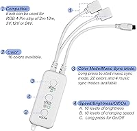 Vista 3 de LED Remote Replacement with Controller, Bluetooth RGB LED Controller Set with APP/Music Sync Only Compatible with 12V 10mm RGB LED Lights Strip