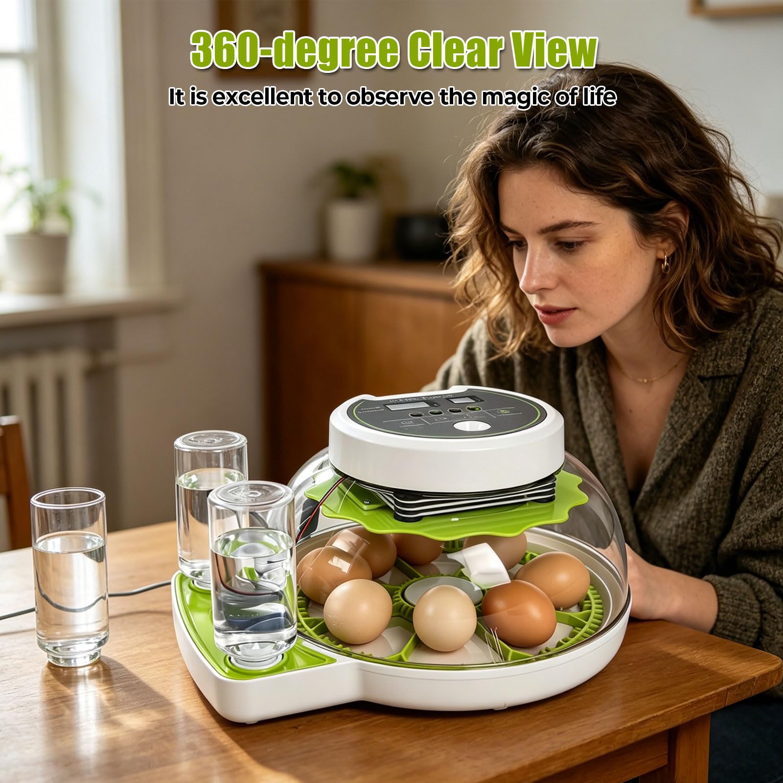 Incubadora para 8 huevos con giro automático, incubadora para incubar huevos con indicador de humedad, control de temperatura y llenado automático de agua para pollos, patos, codornices