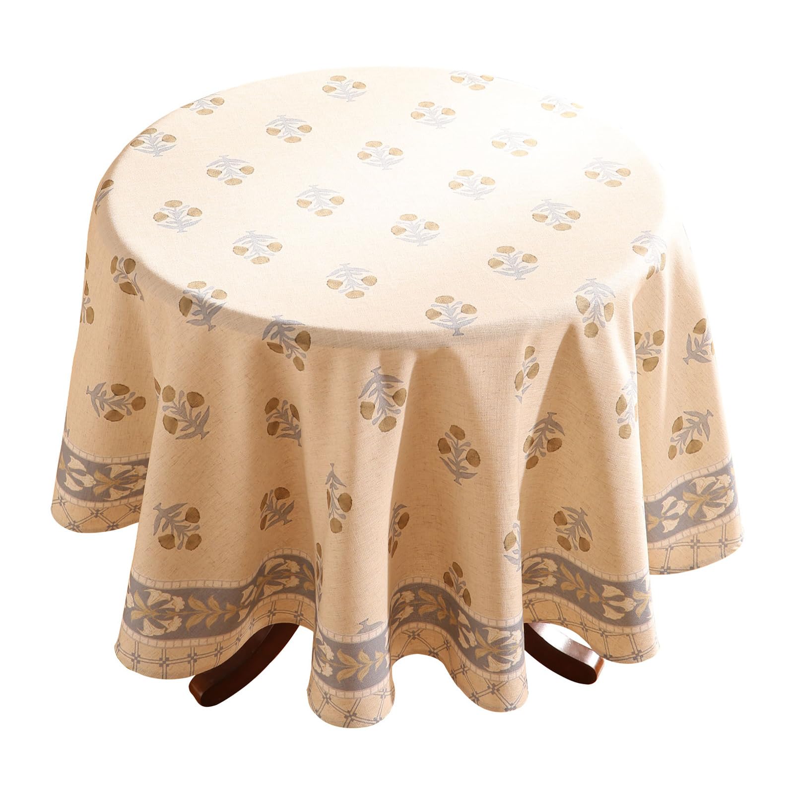 patdrea Designer Vintage Small Beige Tablecloth for Round Table,Linen Yellow Floral Pattern Tablecloths,Cover Cloth Decor for Kitchen Dining Christmas