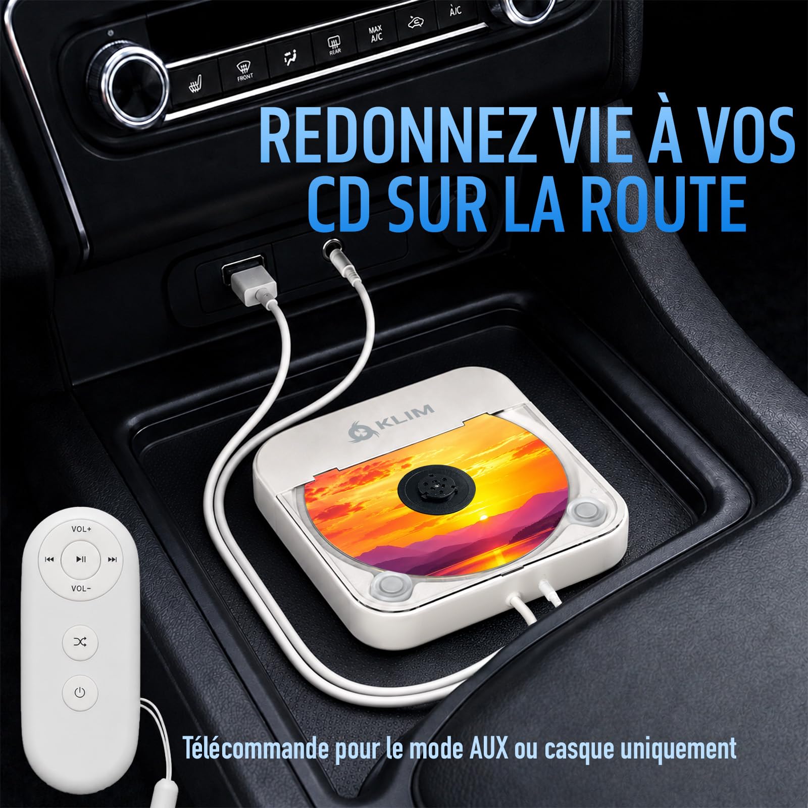 Lecteur CD pour Voiture - USB Portable Antichoc - Plug and Play