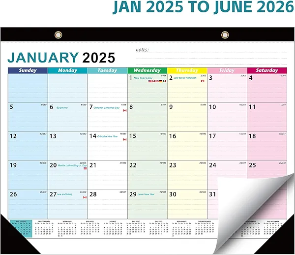 MOSA BEAR Calendar 2025-2026, 18 Monthly Large Desk Calendar, JAN. 2025 – JUN. 2026, 22" x 17", Desktop Monthly Planner with Corner Protector, Large Ruled Blocks - Colorful Lump