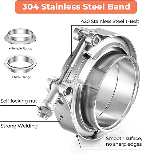 Miniatura 3 de Abrazadera de banda en V de 1,5 pulgadas con brida macho hembra, kit de brida de banda en V de acero inoxidable 304 para turbo, bajantes, sistemas