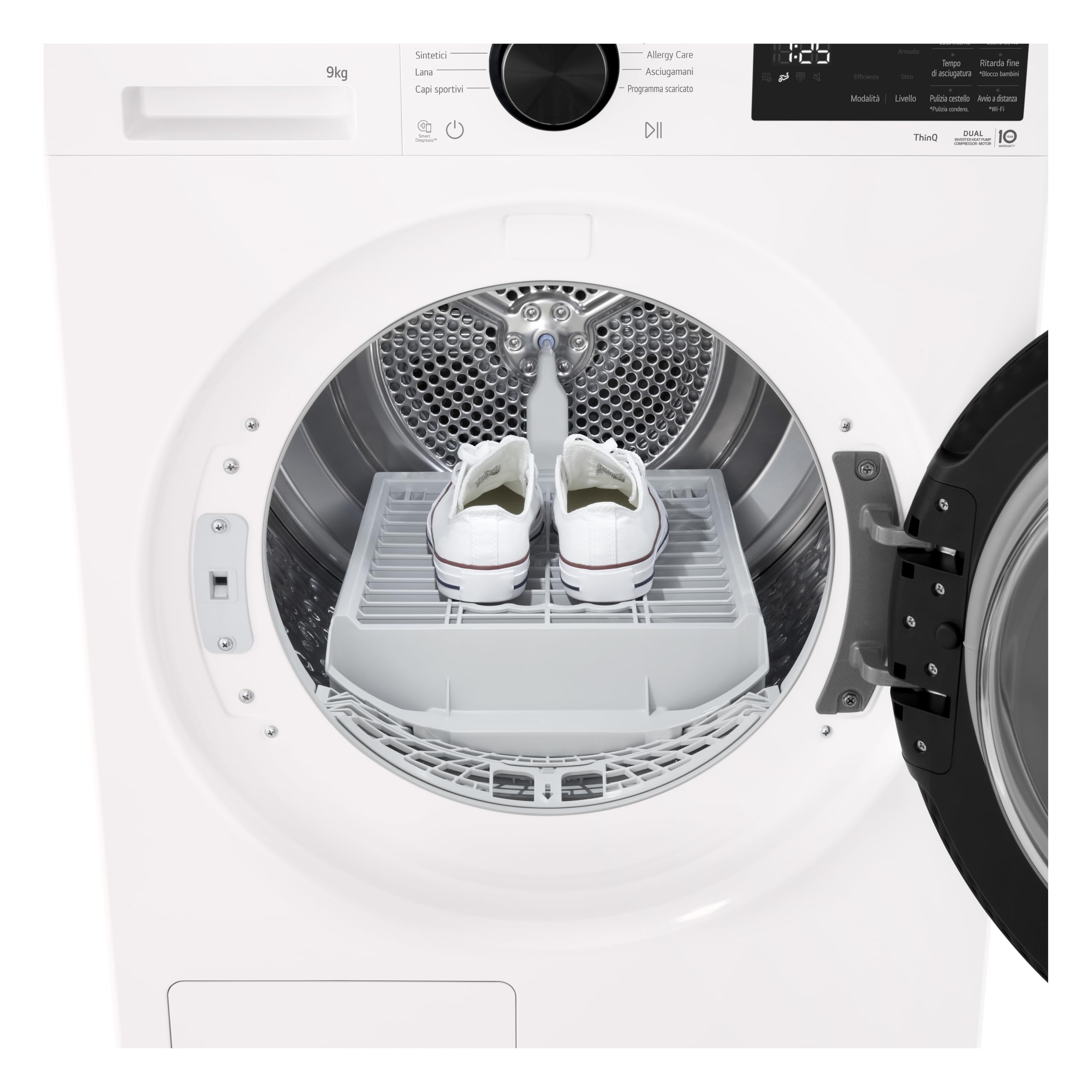 LG RNX5009NWWB Asciugatrice 9Kg Pompa di Calore DUAL Inverter, Classe B, Asciugatura AI Dry con Intelligenza Artificiale, Wi-Fi, Serie X5, Motore Direct Drive, Allergy Care, Essence White