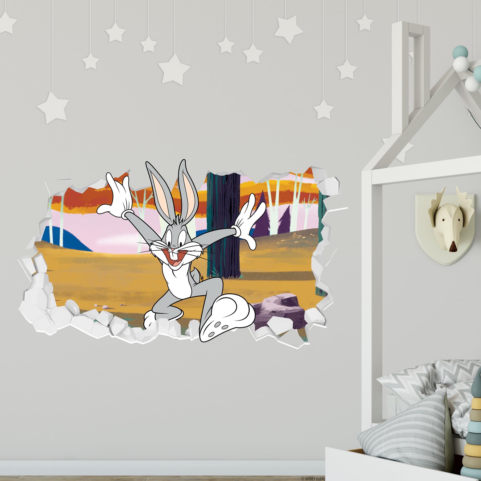 Looney Tunes Wall Sticker - Bugs Bunny Forest Broken Wall Decal Art (60cm Width x 35cm Height)