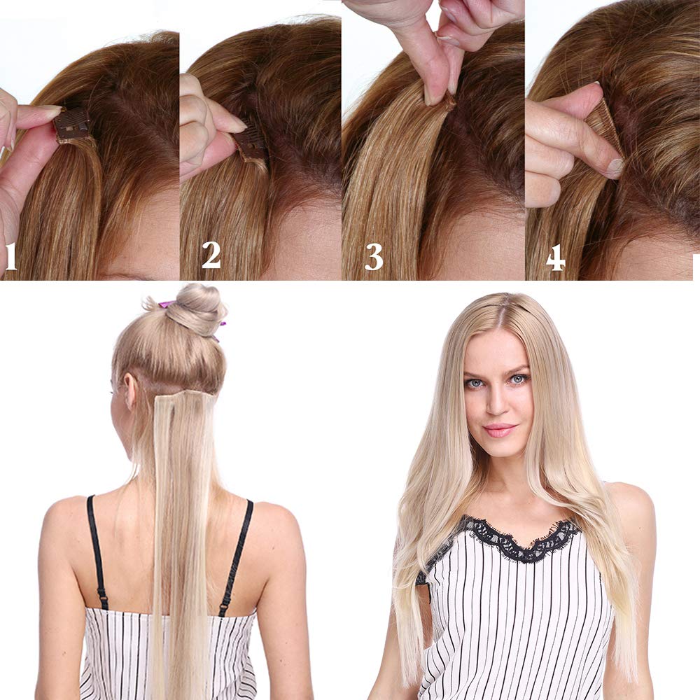 23"(58cm) SEGO Extensiones de Clip Pelo Sintético Se Ve Natural 8PCS [Arena Oscura mezcla Rubio Claro] Cabello Liso Largo Postizos Pelucas para Mujer (140g) — view 5