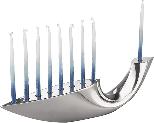 Nambe Menorá Illume, menorá de Hanukkah, portavelas, menorás decorativas para Janucá, 9 ramas, hechas de aleación de metal, 14 pulgadas, diseñado