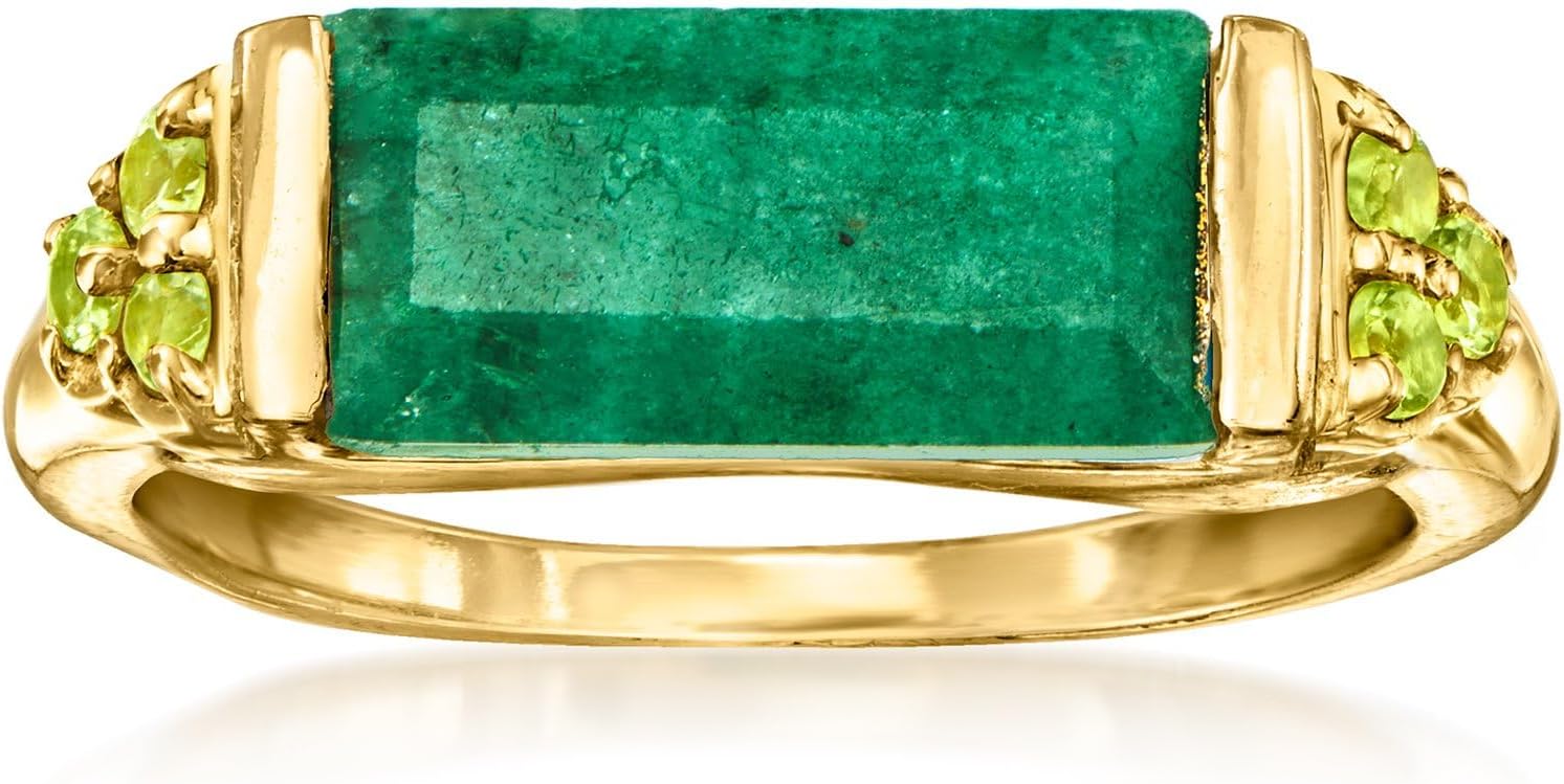 Ross-Simons 5.50 Carat Emerald and .60 ct. t.w. Peridot Ring in 18kt Gold Over Sterling