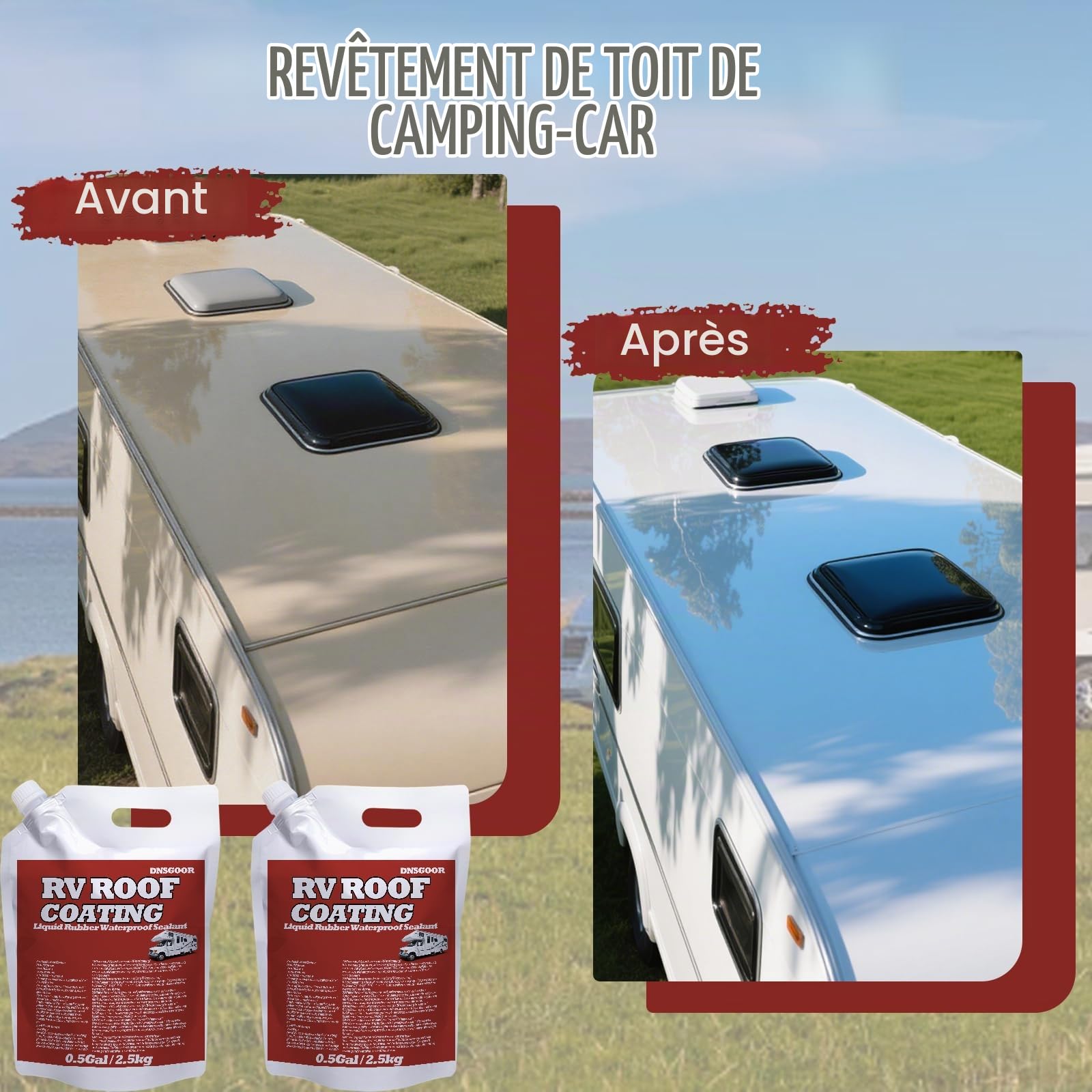 1Gal/128Fl.oz Liquide Étanchéité Transparent Revêtement,étanchéité de toit de RV imperméable,étanchéité solaire réfléchissante,revêtement de réparation en caoutchouc flexible pour camping-cars