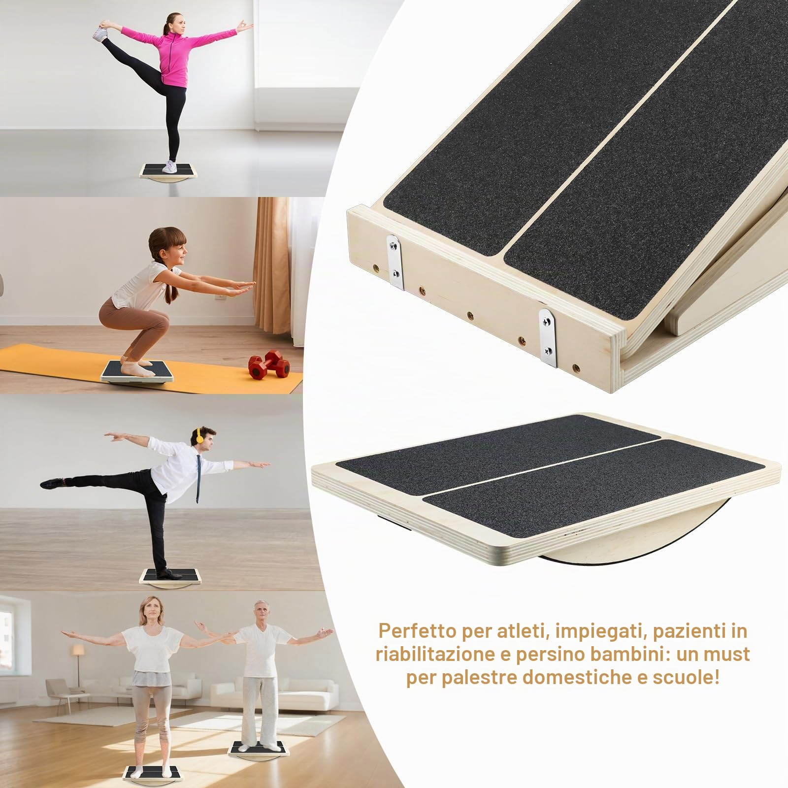 Qingning 2 in 1 Tavola di Equilibrio & Tavola Inclinata Regolabile in Legno | Balance Board Professionale in Legno, Tavola di Bilanciamento Fitness, per Stretching Polpacci, Muscolare e Squat