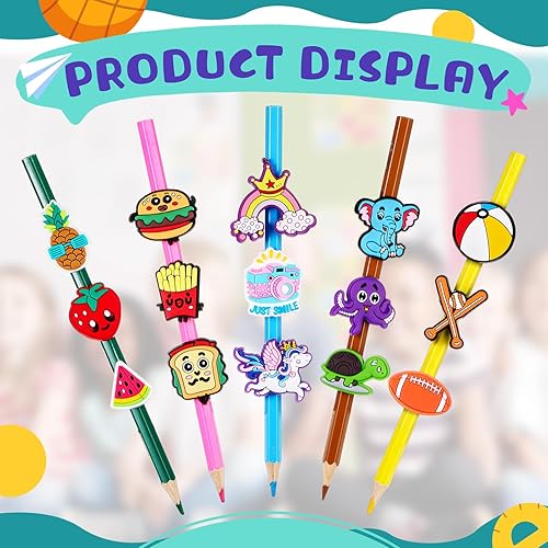 Miniatura 2 de Seajan Dijes para lápices a granel para niños, decoraciones divertidas para bolígrafos de comida, accesorios de Navidad, adornos de paja para