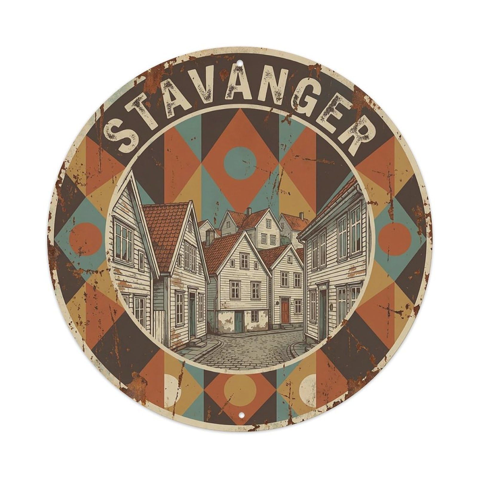 Norway Retro Travel Stavanger Vintage Metal Tin Sign Plaque Wall Decor for Cafe, Club Bar, Office, Garden Metal Poster 8x8Inch