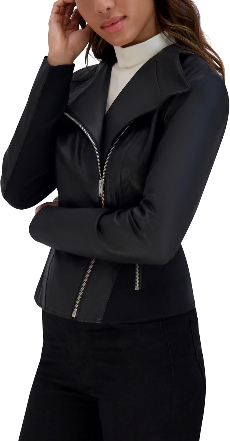Andrew Marc Women's Asymmetrical Felix Leather Moto Jacket - Image 5