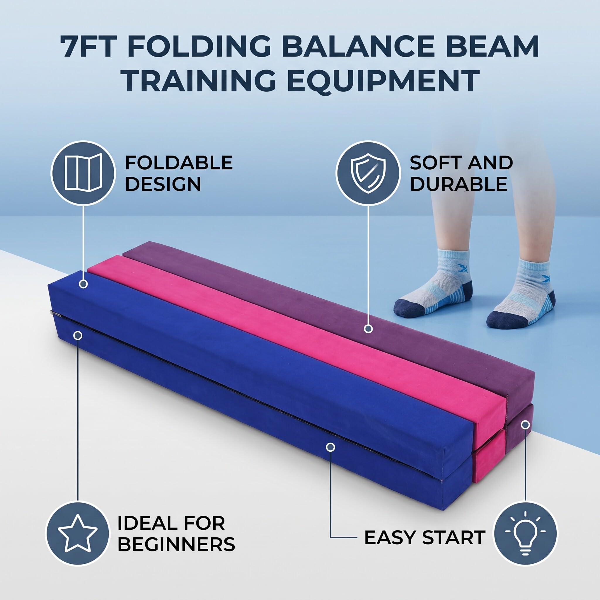 Wakects Balken für Gleichgewicht, faltbar, für Gymnastik, künstliches Wildleder, Training, für Kinder, für das Fitnesstraining, zu Hause, Größe zusammenklappbar: 110 x 15 x 10 cm