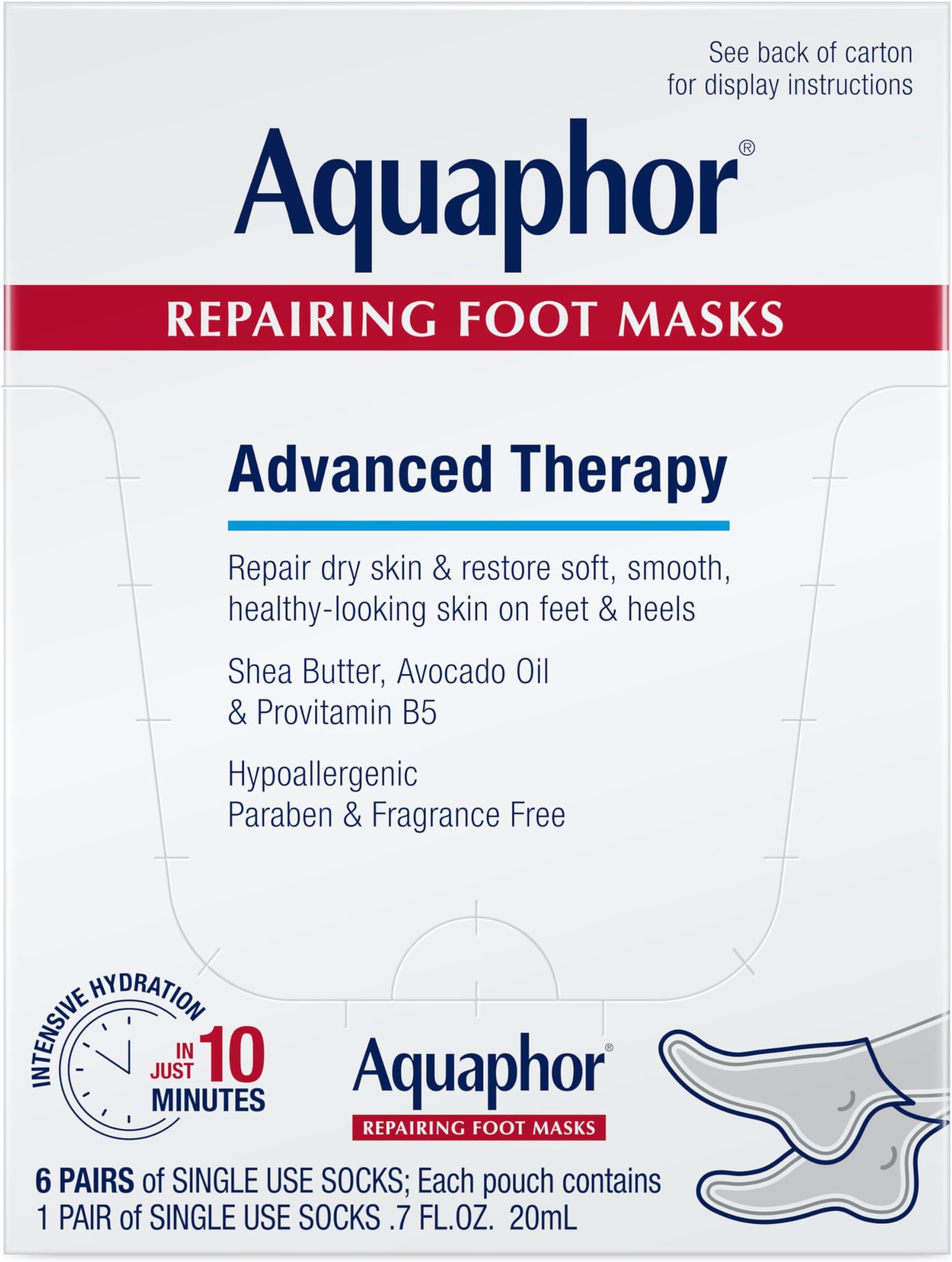 Repairing Foot Masks, Moisturizing Socks for Dry Feet, Hydrating Foot Care Treatment with Avocado Oil and Shea Butter, Pack of 6