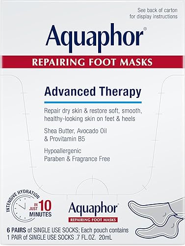 Aquaphor Mascarillas reparadoras para pies, calcetines hidratantes para pies secos, tratamiento hidratante para el cuidado de los pies con aceite de