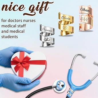 Personalised Stethoscope Name Tag - Custom Stethoscope Charms with ID Accessory, Ideal Nurse Gift for Women, Doctors, Vets and Medical Students (Double ring)