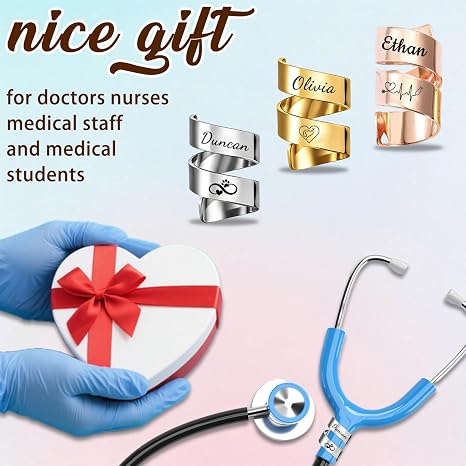 Personalised Stethoscope Name Tag - Custom Stethoscope Charms with ID Accessory, Ideal Nurse Gift for Women, Doctors, Vets and Medical Students (Double ring)