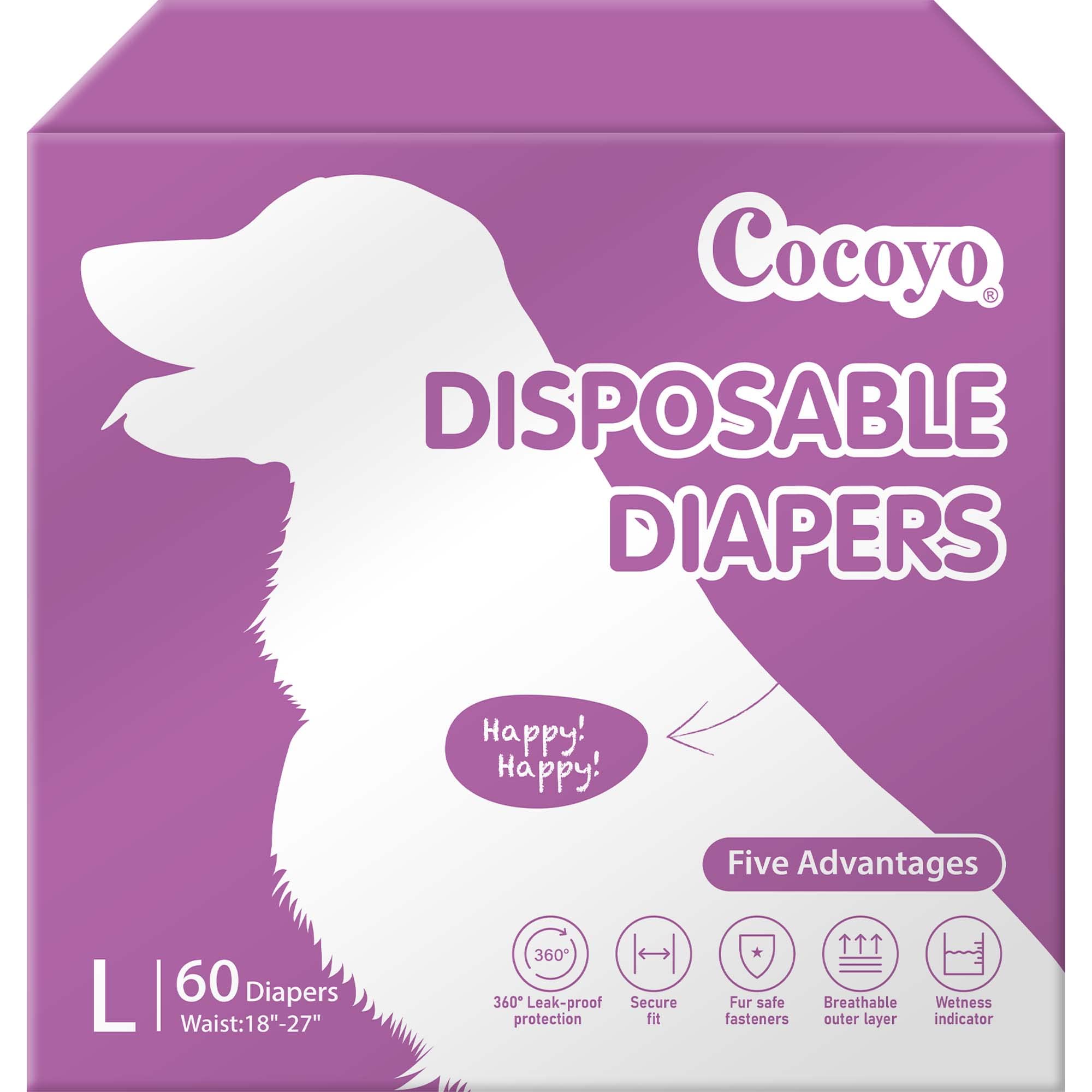 COCOYO Disposable Dog Diapers Female, Doggie Diapers Female,Puppy Diapers Female, Super Absorbent, Breathable, Wetness Indicator (Large, 60)