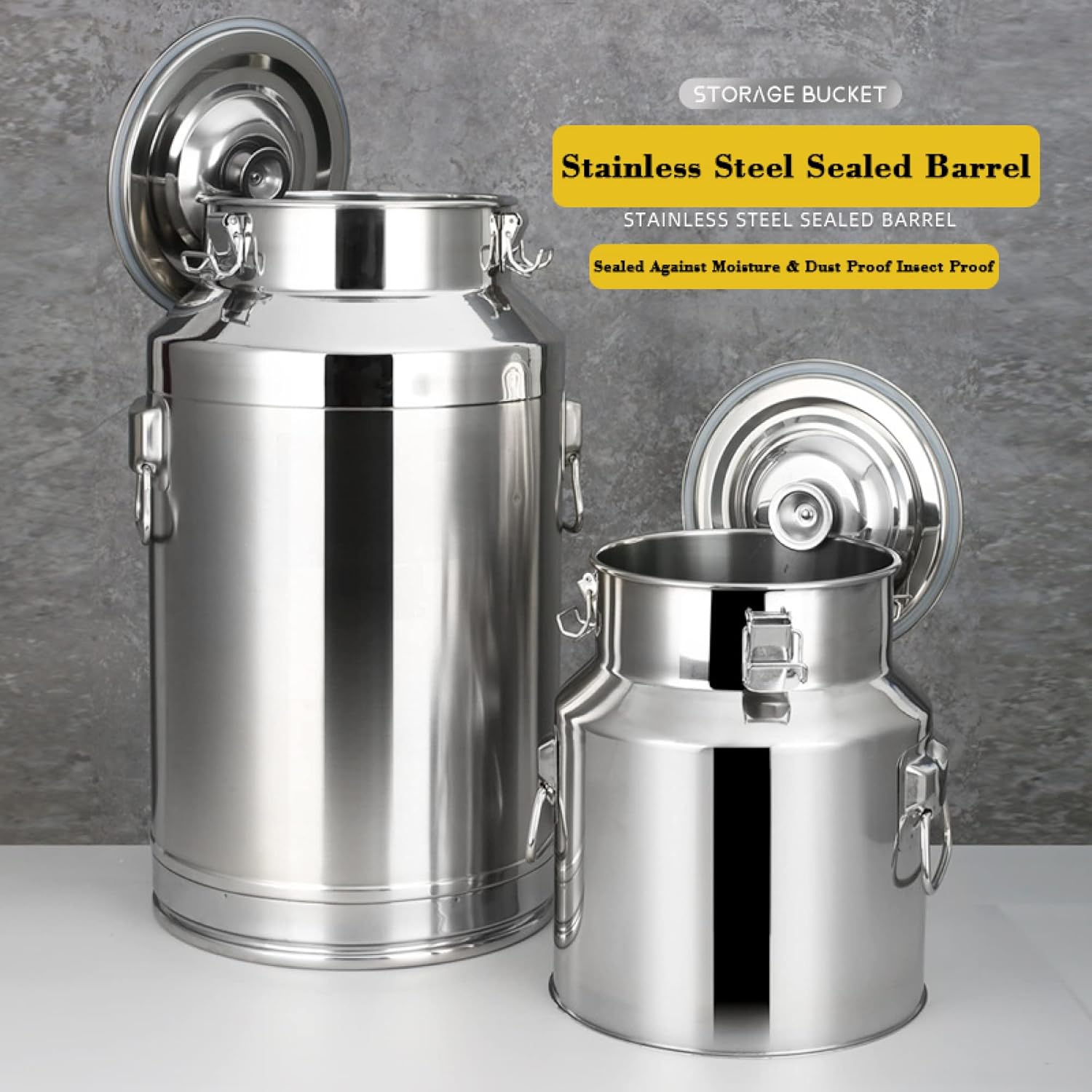 Airtight Milk Can Bucket, 201 Stainless Steel Milk Can Jug - Bucket Wine Pail 4 Capacities Milk Transport Cans Oil Barrel Tea Canister with Sealed Lid (Without Tap 14L)