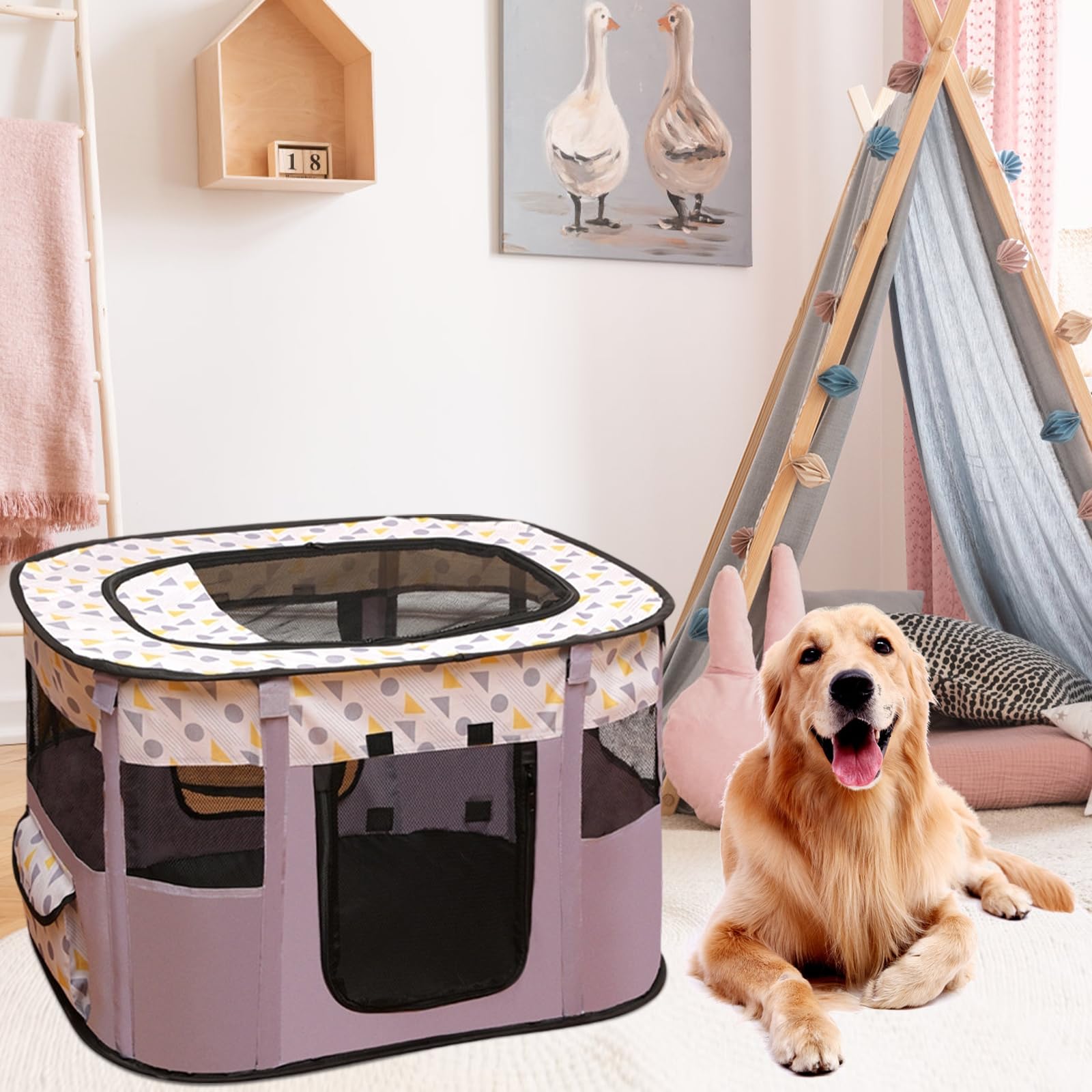 Recinto per Cani Pieghevole 70 x 55 x 40 cm, Recinto per Gatti da Interno Anche per Esterno, Box Traspirante Portatile per Gatti Conigli Cuccioli