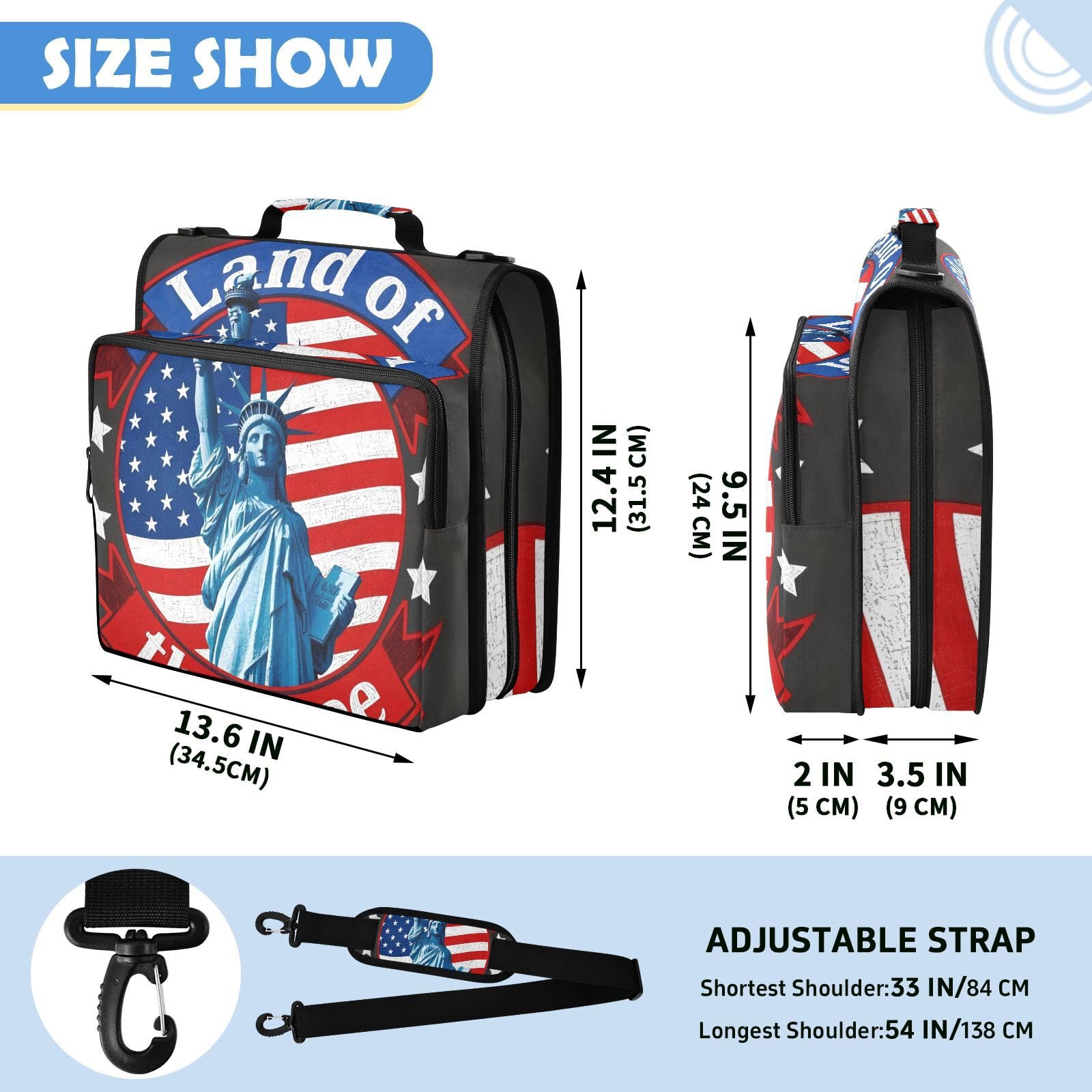 Liberty USA Art Print Zipper 3 Ring Raccoglitore Bag