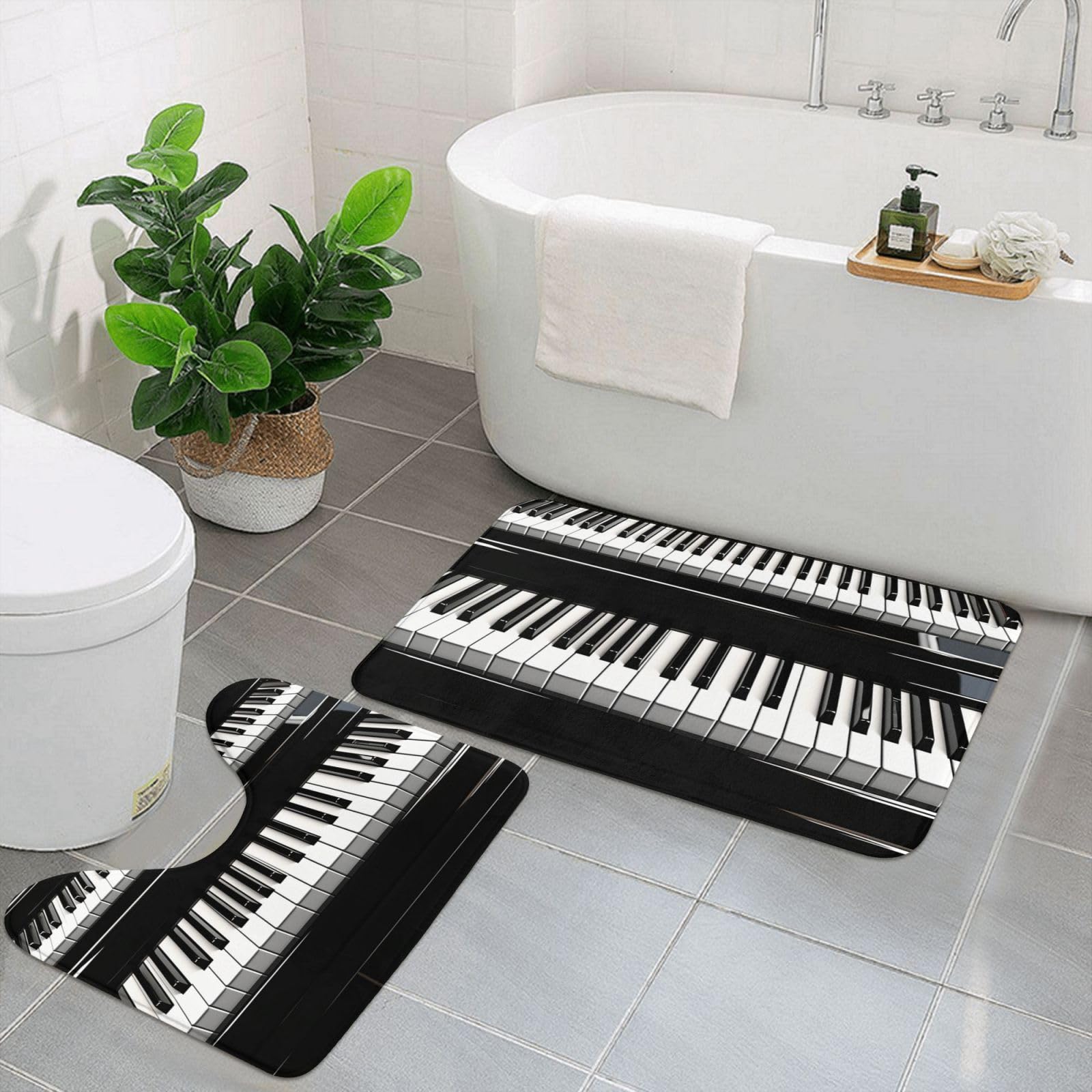 Tapis de bain motif piano et tapis de toilette en U pour salle de bain moderne