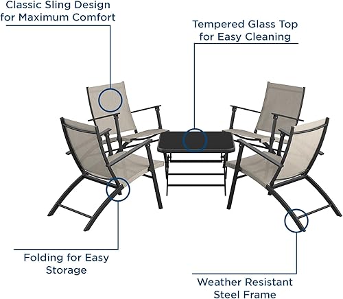 Miniatura 14 de COSCO Juego de charla plegable de 5 piezas, tamaño único, negrobeige
