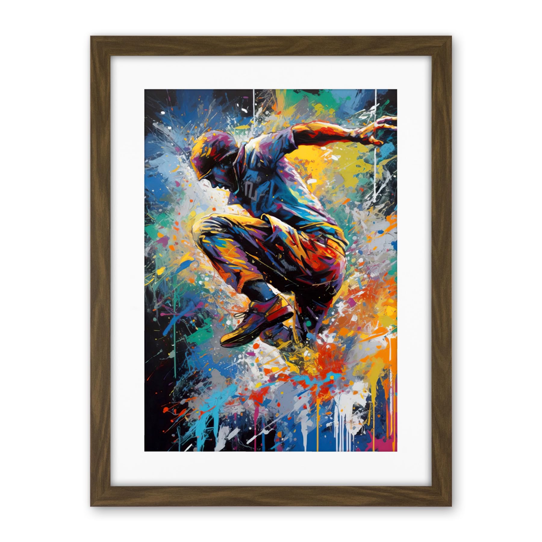 Artery8 Parkour Paint Splat Portrait Jump Action Shot Artwork Framed Wall Art Print 18X24 Inch