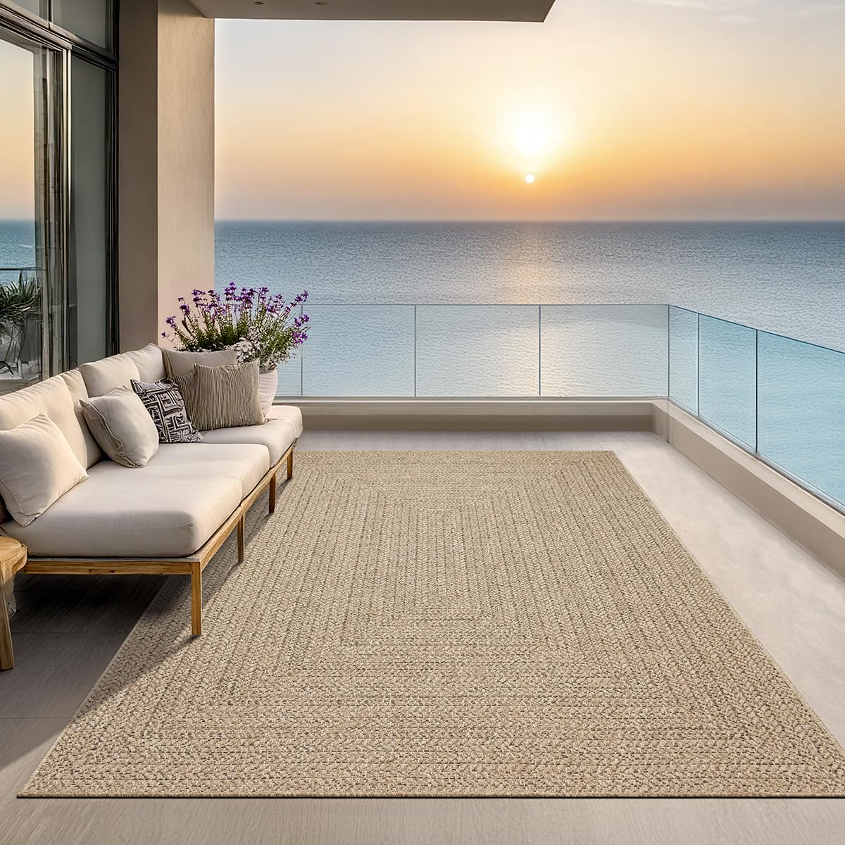 the carpet Kansas – tappeto indoor/outdoor in juta naturale, resistente e facile da pulire, ideale per terrazza, balcone o soggiorno - Natura - ca. 160 x 230 cm