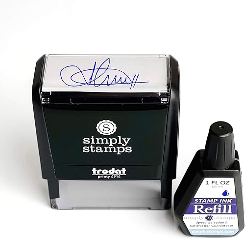 Sello de firma personalizado con botella extra de tinta  Varios colores disponibles (azul)