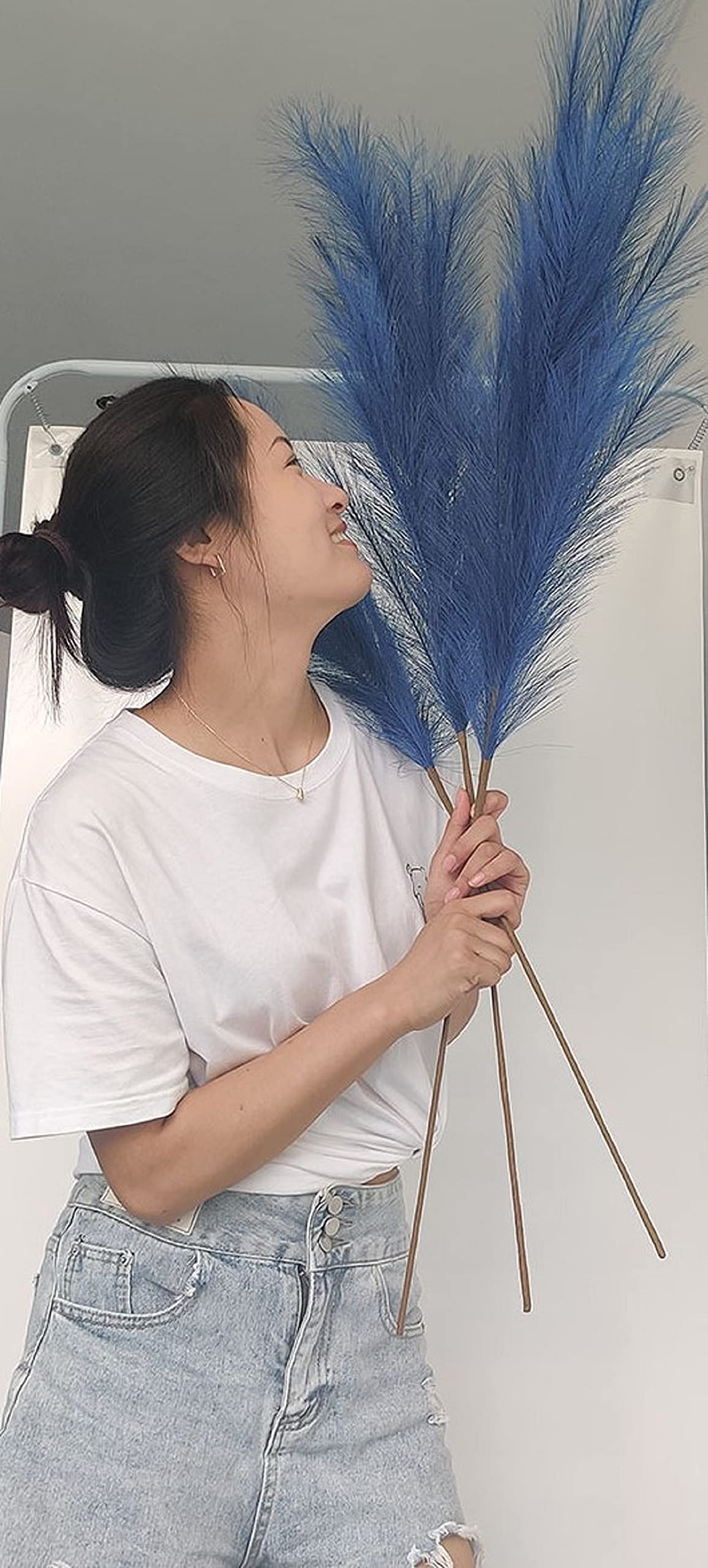 KuteDecor 3 Stems 48" (4ft) Tall Faux Pampas Grass, Artificial Pampas