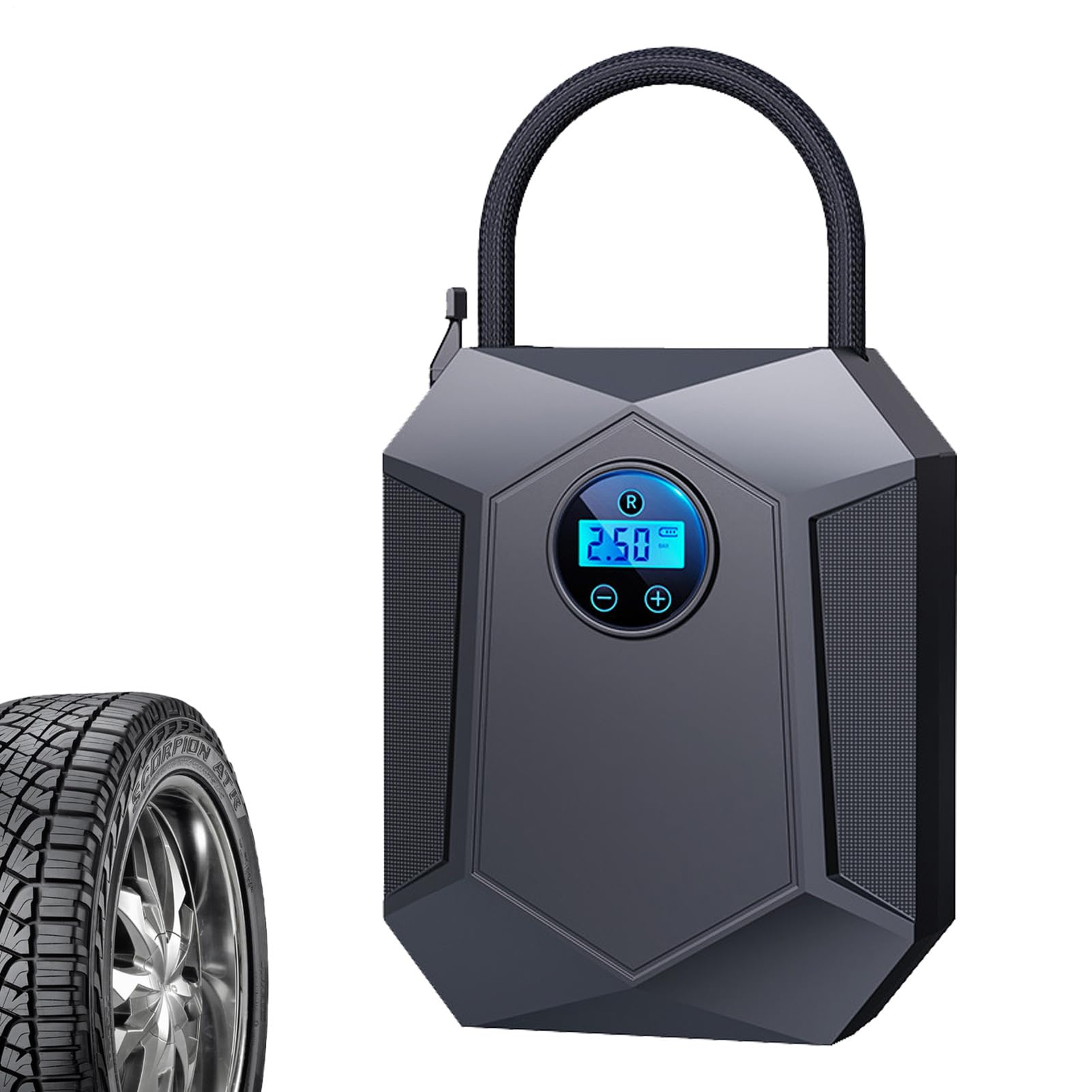 Esposizione digitale multifunzionale del compressore d'aria portatile | Gonfiatore per pneumatici Pompa portatile per viaggi pendolari gite in famiglia brevi viaggi garage moto basket