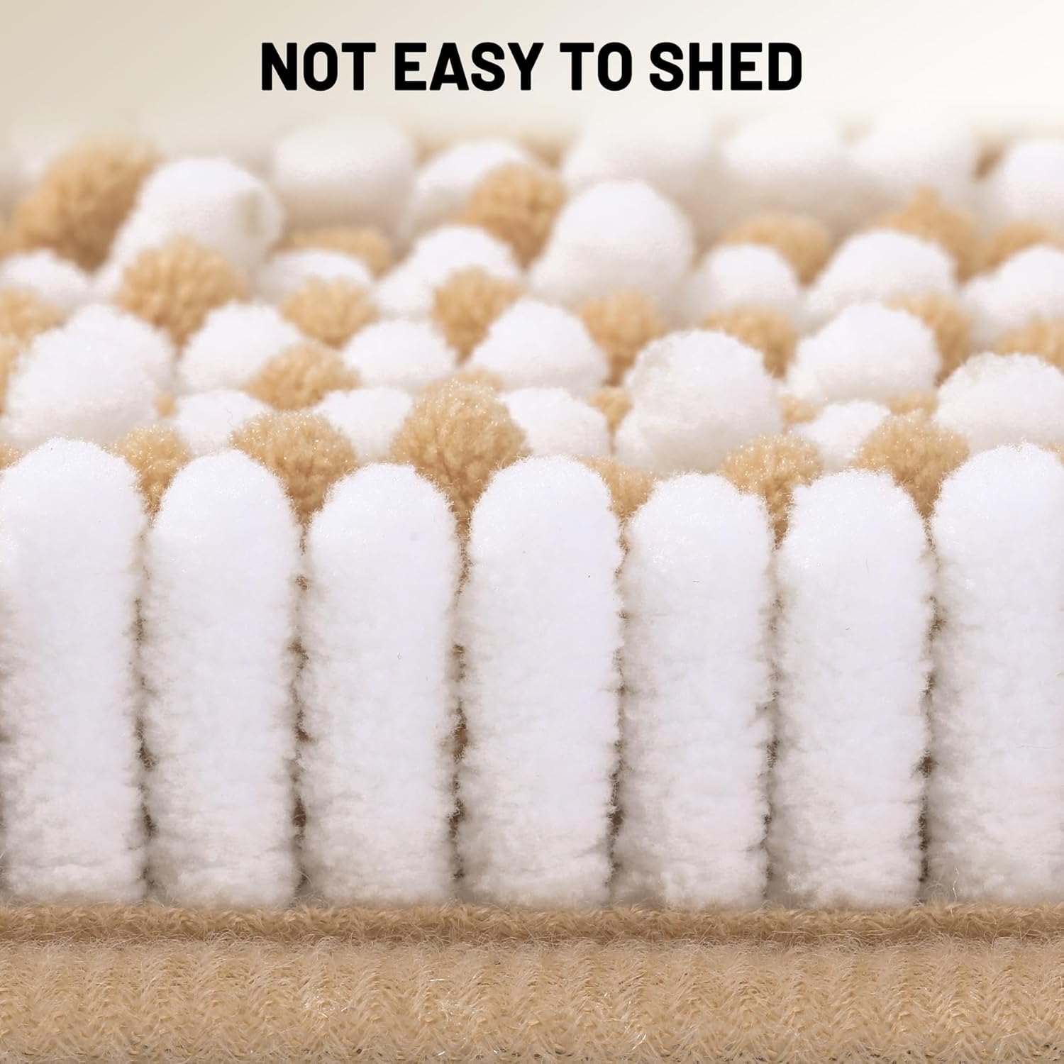 Bathroom Rugs Set, 2 Piece Washable Chenille Bath Mats, Non-Slip Bath Rug with Soft Rubber Backed, Shower Mats for Bathroom Floor, Tub and Shower (20" x 32" + 17" x 24", Champagne&White)