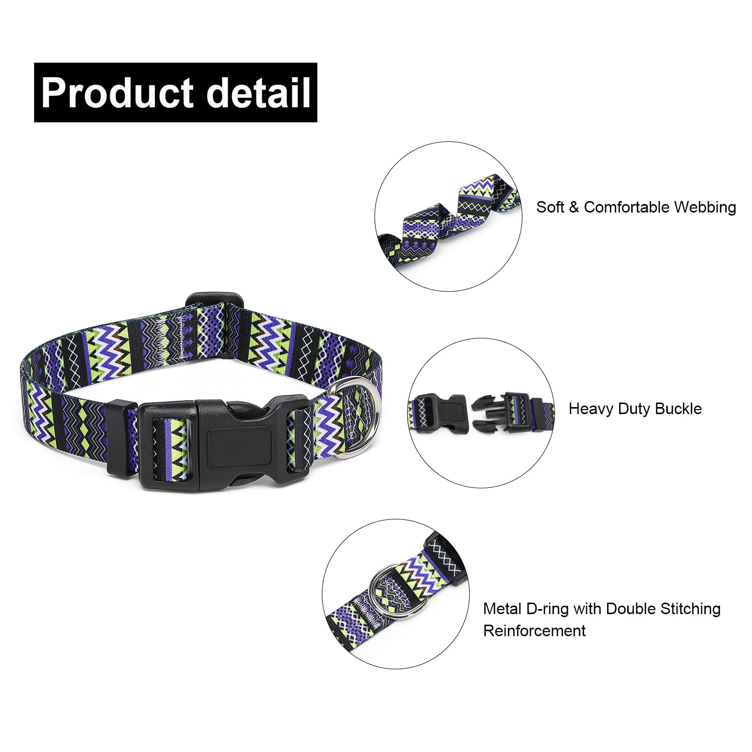 Suredoo Adjustable Dog Collar with Patterns, Ultra Comfy Soft Nylon Breathable Pet Collar for Small Medium Large Dogs (L - Image 3