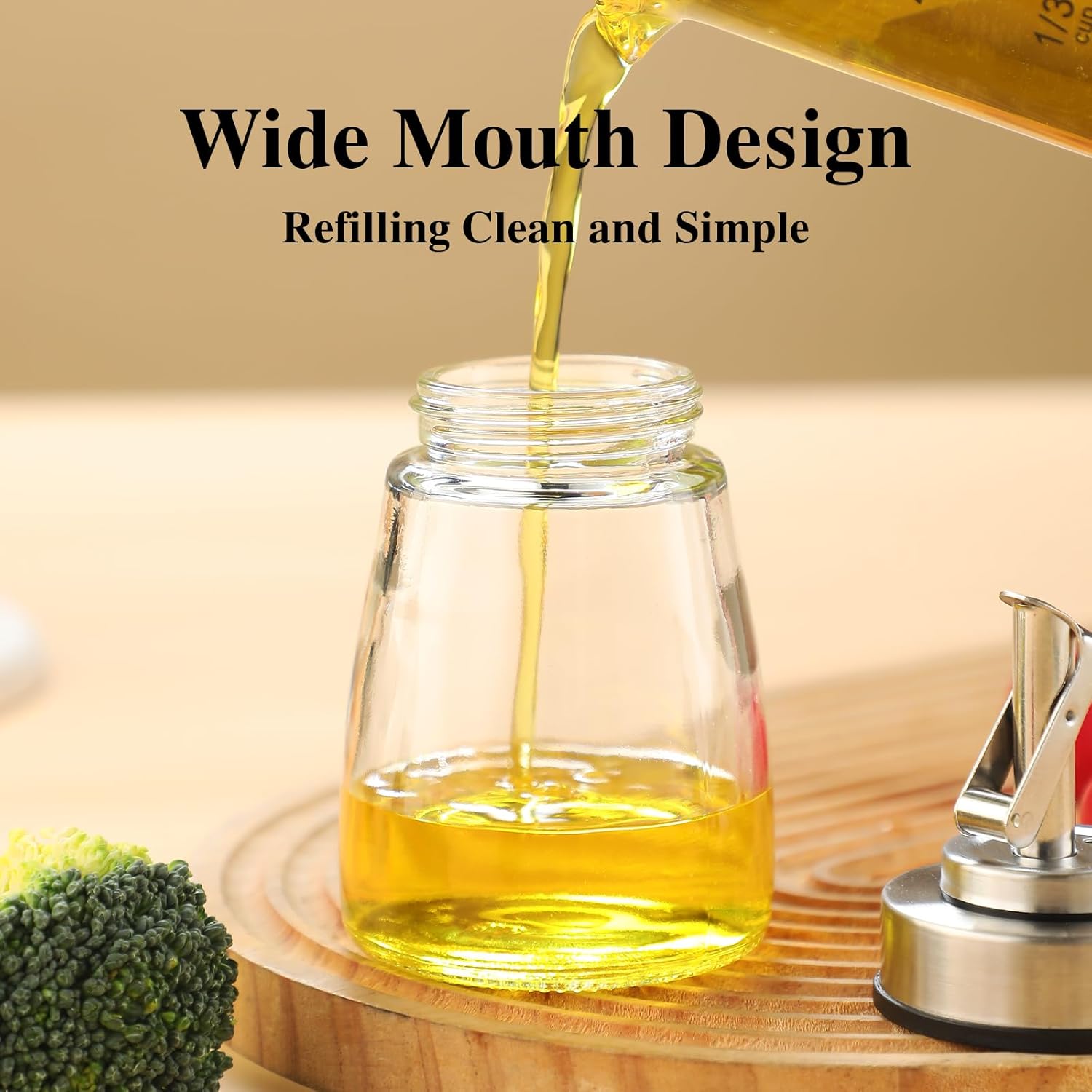 Glass Oil Dispenser Bottle with Stainless Steel Spout, Automatic Opening Lid, for Cooking Oil, Vinegar, Sauces, Syrup, 6OZ - Image 5