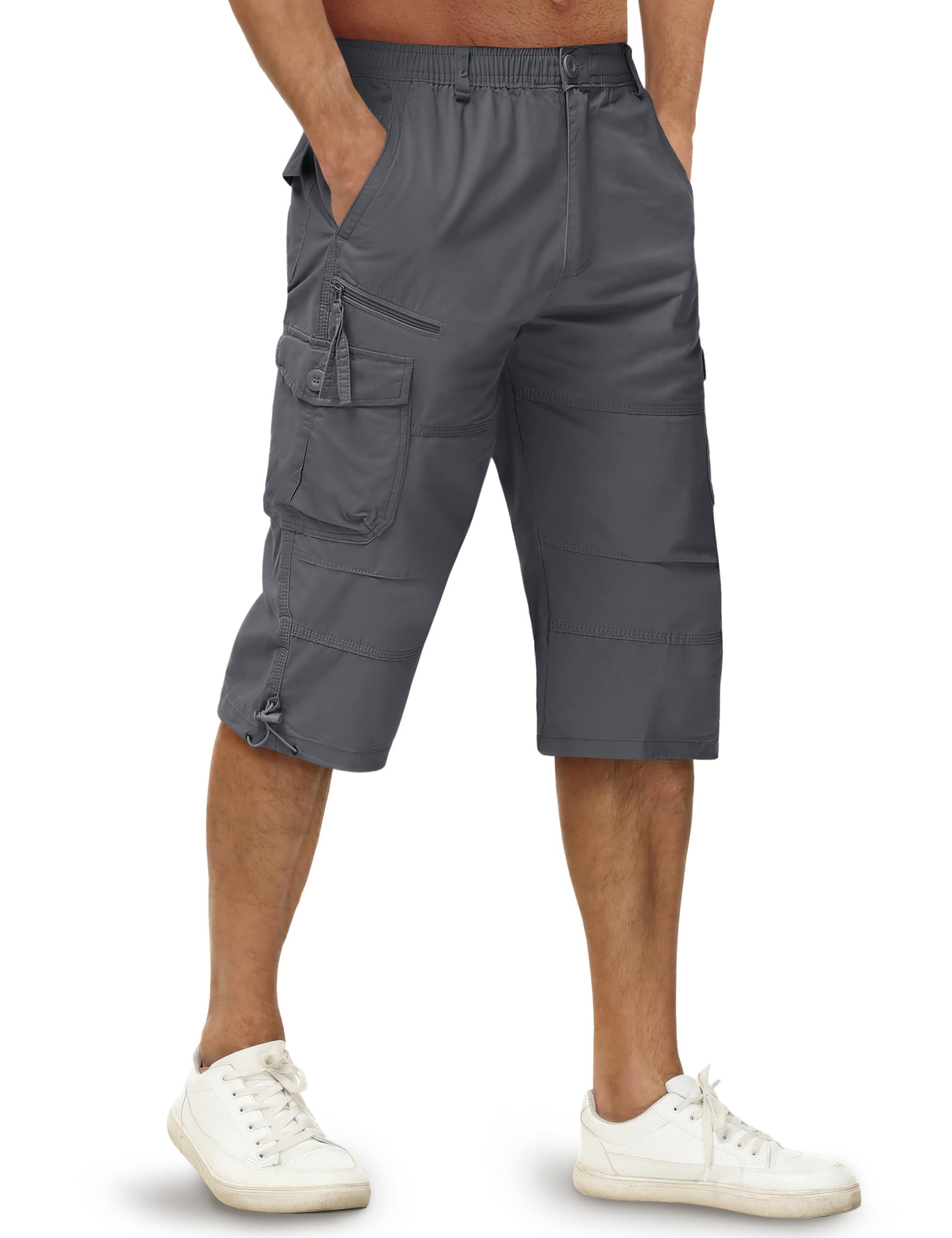TACVASEN Pantaloncini Cargo in 100% Cotone 3/4 Casual con Molte Tasche per Uomo
