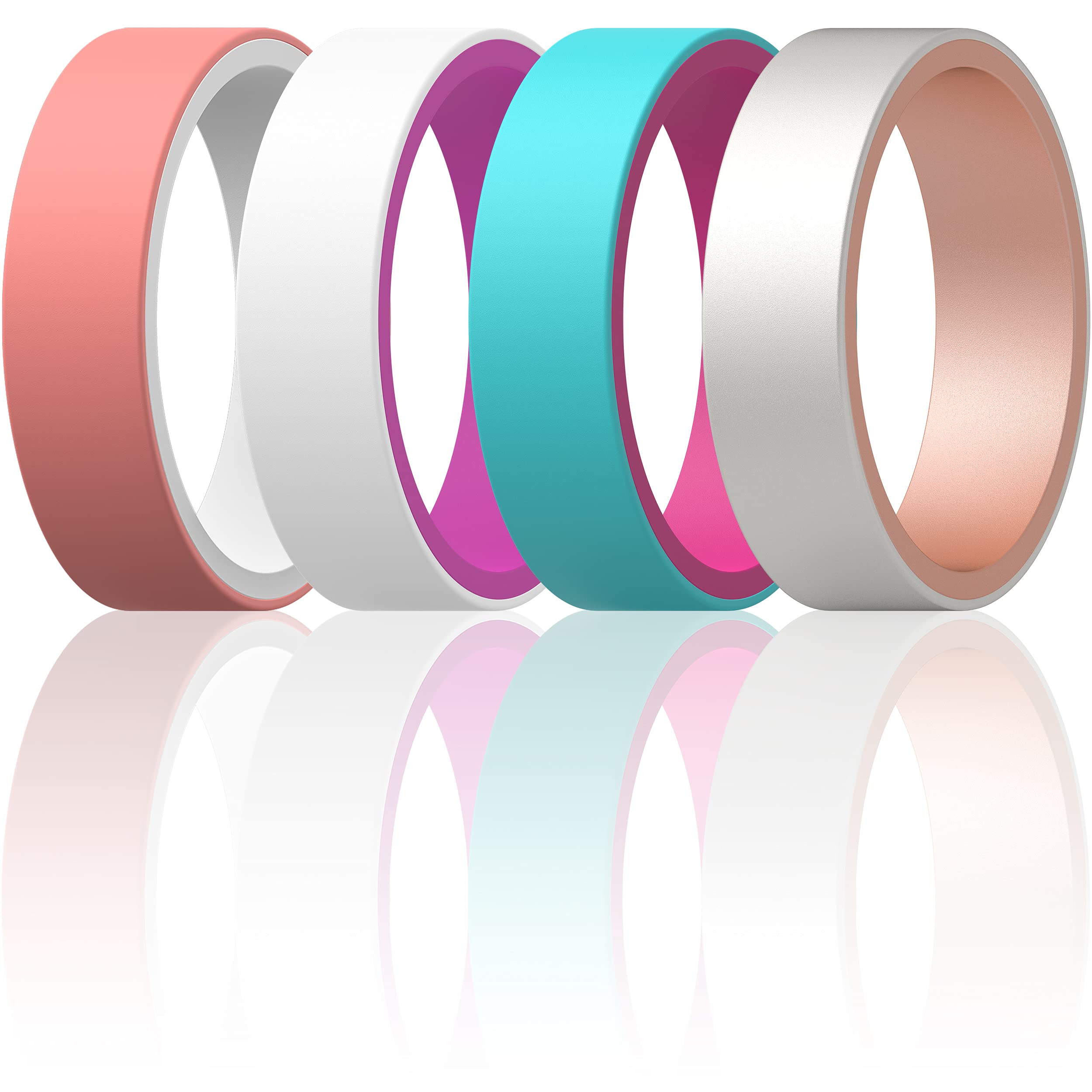 ThunderFit Unisex Silicone Wedding Rings, Reversible 6mm Wide 2mm Thick - 1/4/7 Variety Multipack