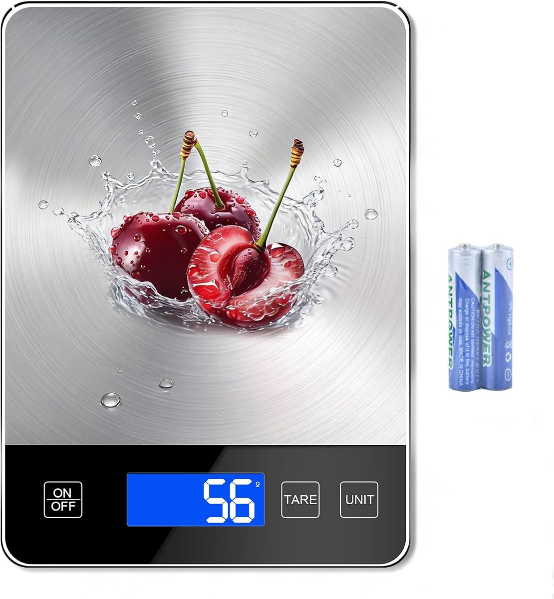 Digital Kitchen Scale, 33lb Food Scale Precisely Measures Grams and Ounces for Baking, Cooking, and Meal Prep, 304 Stainless Steel Weight Scale for Food with LCD Display, Batteries Included