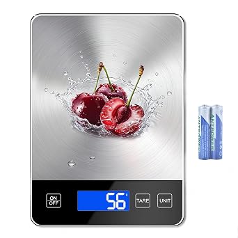 Digital Kitchen Scale, 33lb Food Scale Precisely Measures Grams and Ounces for Baking, Cooking, and Meal Prep, 304 Stainless Steel Weight Scale for Food with LCD Display, Batteries Included