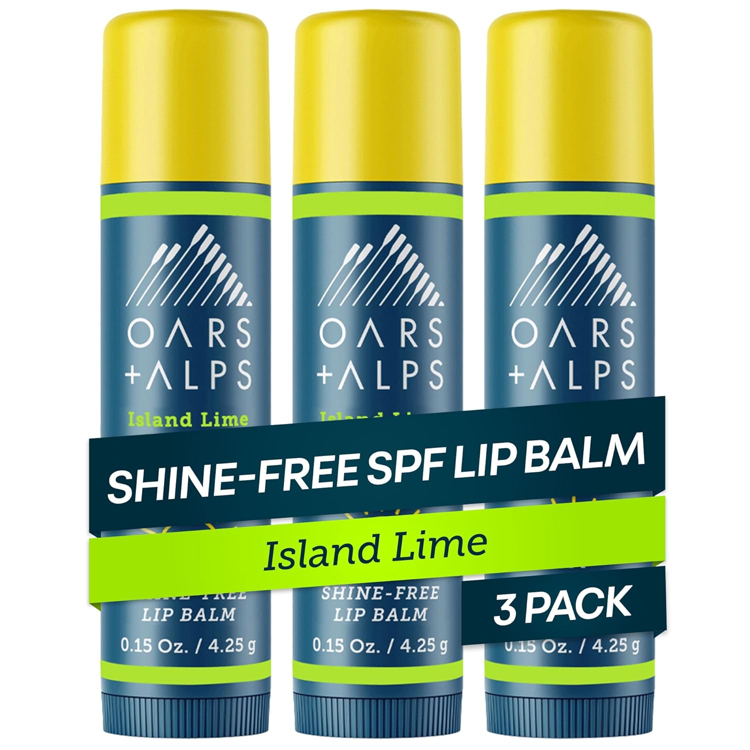 Oars + Alps Lip Suncreen, SPF 18 Lip Balm, Shine Free Sunscreen for Lips, Infused with Vitamin E & Shea Butter, Water & Sweat Resistant, Moisturizing, Hydrating, Island Lime Scent, 3pk