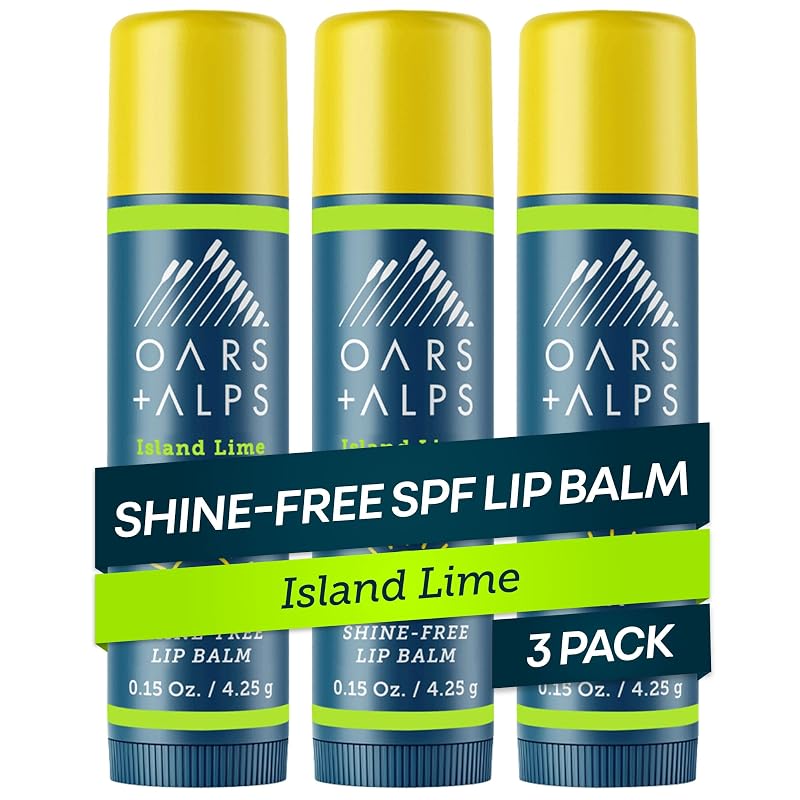 Bálsamo labial Oars + Alps com designação SPF 18, fragrância Island Lime, pacote com 3