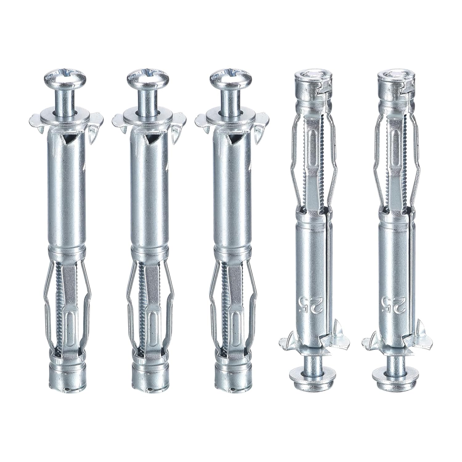 M4x52mm Hollow Wall Anchors - 5 Pack - Good for Hollow Wall Plaster Walls - Carbon Steel Hollow Drywall Anchors Screws, Silver