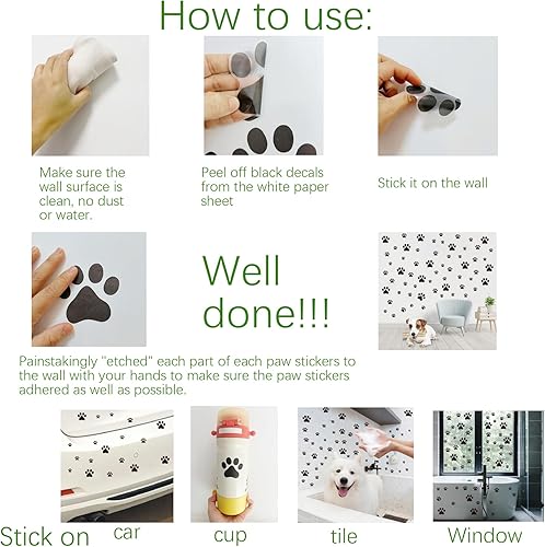 Miniatura 27 de Calcomanías de pared para decoración de perros, impresiones de patas, calcomanías de decoración de pared de perro, vinilo extraíble para mascotas