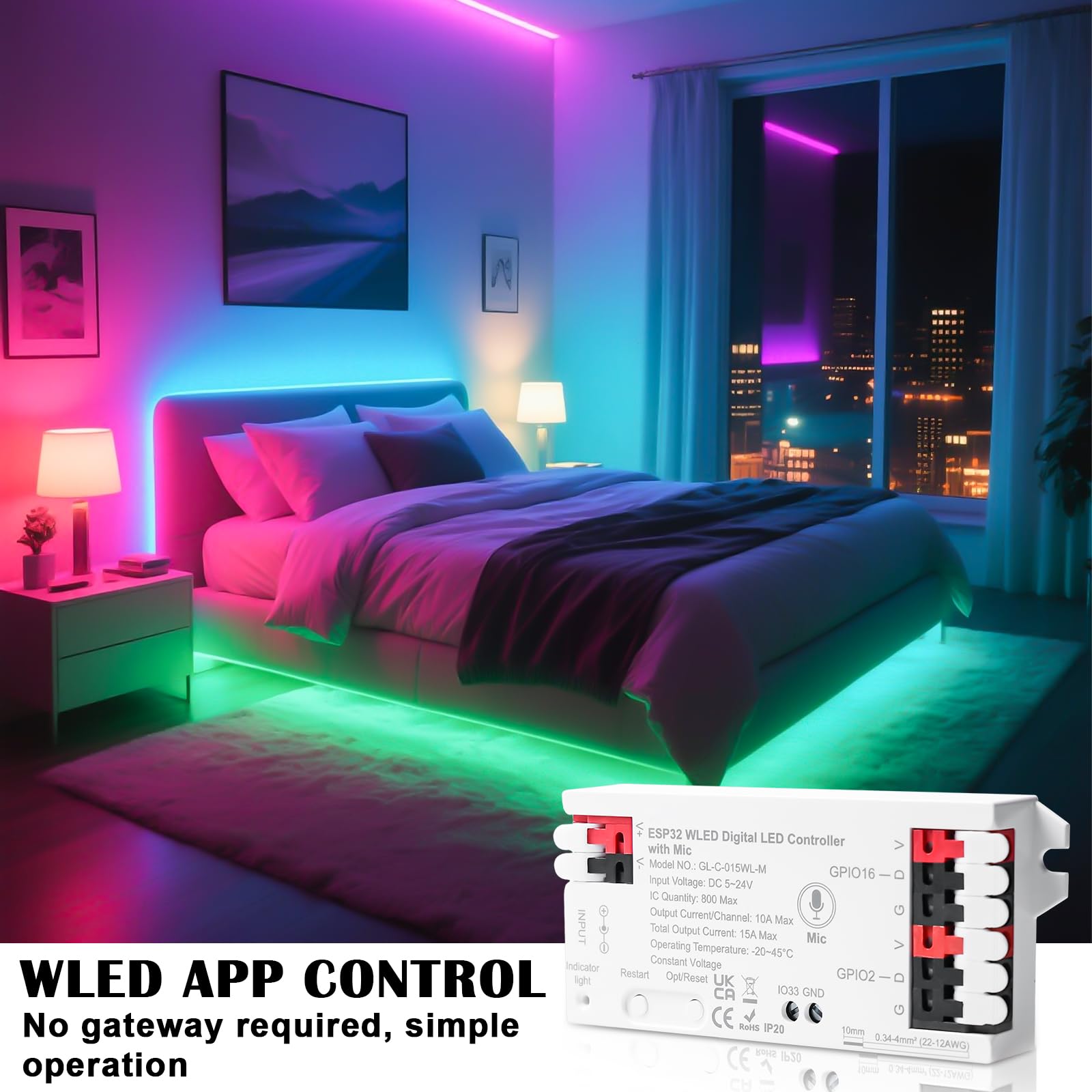 ESP32 WLED, controller digitale indirizzabile, controller WLED con microfono per NeoPixel (WS2812B, WS2811, SK6812), DC5-24V, perfetto per RGB e RGBW Digital Lights